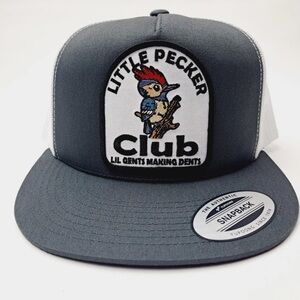 Little Peckers club gray on white snapback mesh patch